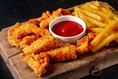 Battered,Chicken,Wedges,,Crispy,Nuggets,,With,A,Bbq,Sauce,On Kildare Farm Foods Open FArm & Shop